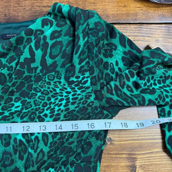 David Meister Dress Women's Sz 6 Green Black Animal Print Career Sheath Ruched - Picture 9 of 12
